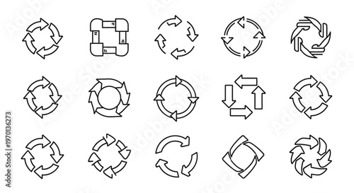 Circular Arrow Icons Set: Refresh, Reload, Cycle, and Rotation Symbols