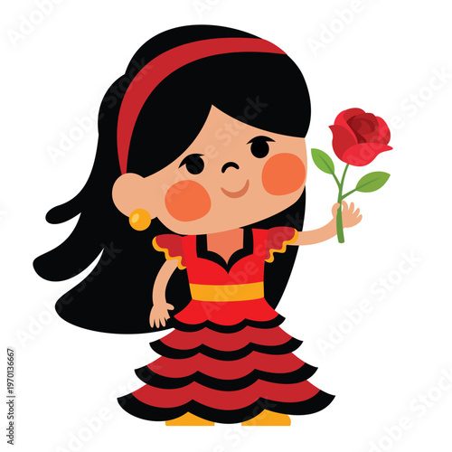 Traditional Spanish Girl Holding Rose
