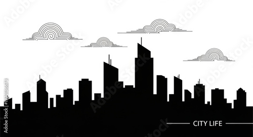 Quadro su tela City Skyline Urban Landscape Silhouette.