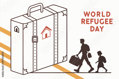 A suitcase carries silhouettes of a family promoting world refugee day