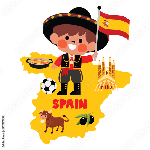 Spanish Kid On Spain Map