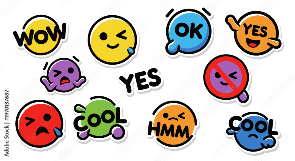 Fototapeta premium Fun Emoticon Stickers: Expressive Faces for Messages and Social Media