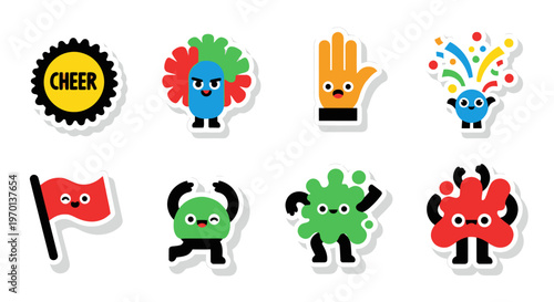 Cute Cartoon Characters and Icons Set - Fun and Playful Design Elements