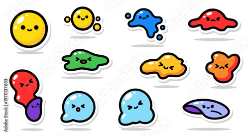 Cute Cartoon Blobs with Faces Sticker Pack
