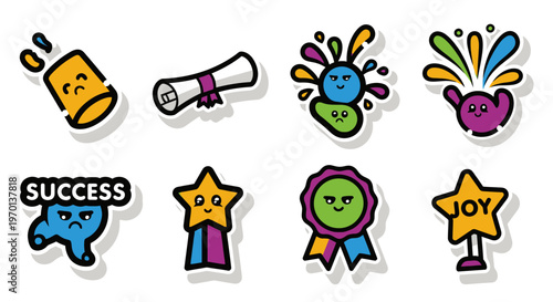 Cute Cartoon Stickers: Graduation, Success, Joy, Awards, Celebration
