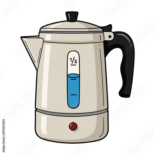 Illustration of a classic electric coffee percolator with a water level indicator