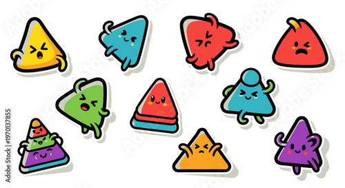 Cute Triangle Characters Sticker Pack - Diverse Emotions and Shapes