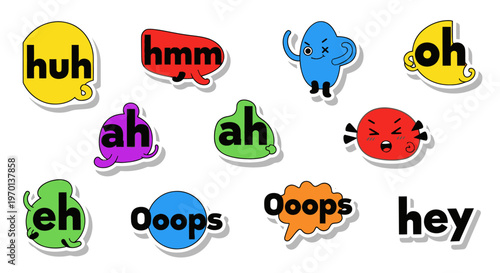 Funny Speech Bubble Stickers with Emoticons and Exclamations