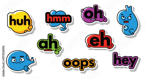 Cute Cartoon Speech Bubbles with Words and Characters