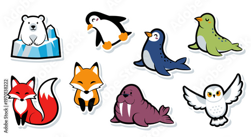 Cute Arctic and Antarctic Animals Sticker Set