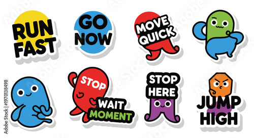 Cute Cartoon Stickers with Motivational Phrases for Kids and Fitness