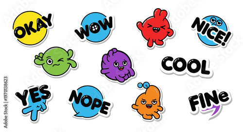 Cute Cartoon Monster Stickers with Positive Words - Fun Expressions