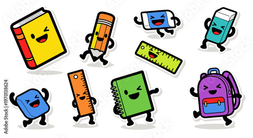 Happy Cartoon School Supplies Dancing