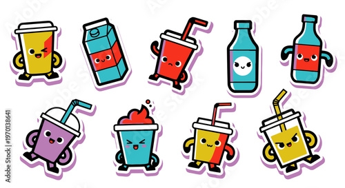 Cute Kawaii Drinks Stickers - Funny Characters