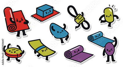 Cute Yoga Mats and Climbing Gear with Funny Faces Sticker Pack