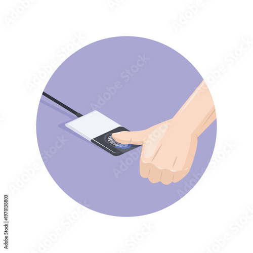 Vector illustration of a finger pressing a fingerprint scanner on an access control card reader device