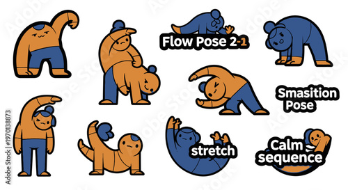 Cartoon Yoga Poses Collection: Flow, Stretch, and Calm Sequence