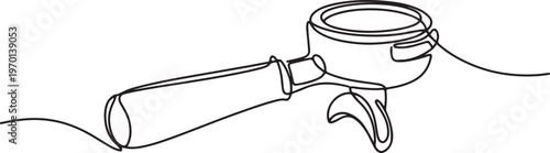 Continuous one line drawing of portafilter- barista equipment. portafilter - coffee maker single line vector illustration. One line draw graphic design vector
