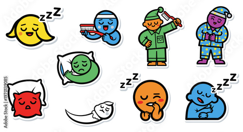 Cute Sleepy Emoticons and Characters: Bedtime Routine and Relaxation
