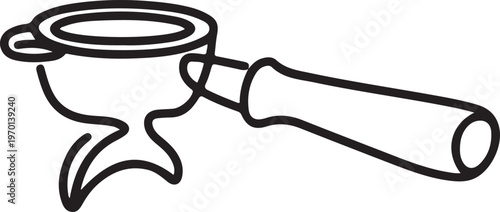 Continuous one line drawing of portafilter- barista equipment. portafilter - coffee maker single line vector illustration. One line draw graphic design vector