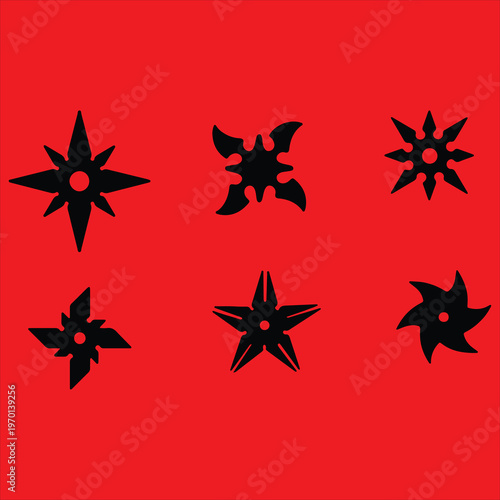 Ninja Throwing Stars Silhouette Set - Shuriken Weaponry Collection for Martial Arts and Stealth Warrior Design Vector