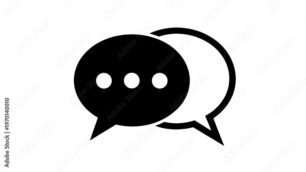 Fototapeta premium Black and white chat bubbles icon for communication and dialogue symbolizing conversation and messaging on digital platforms and social media