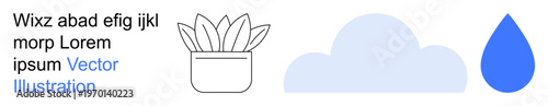 Nature, sustainability, climate, weather, eco-friendly practices, growth. Icon set showing a plant pot, a cloud and a water drop. Nature and sustainability are highlighted