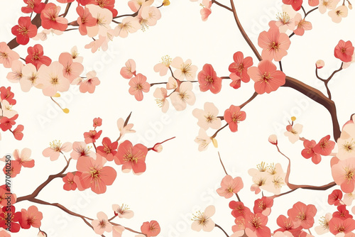 Beautiful Cherry Blossom Branches Watercolor Illustration on a Clean White Background