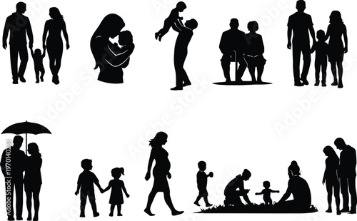 Family and Relationship Flat Silhouette Vector Set