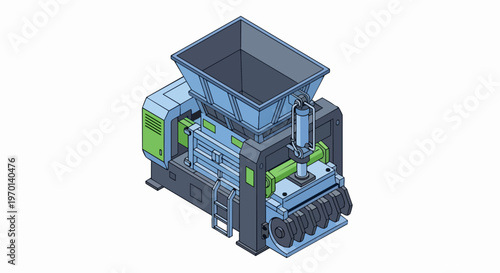 Isometric Industrial Shredder Machine for Waste Recycling and Scrap Metal Processing