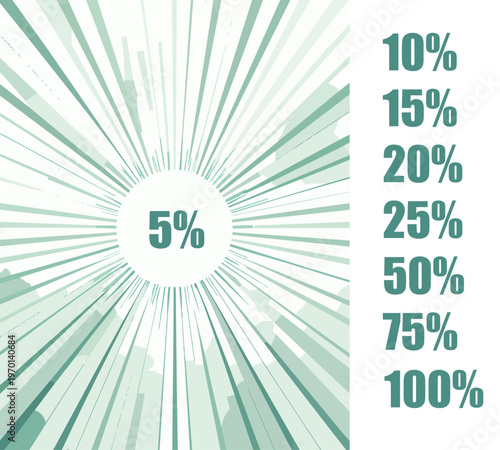  Diseño gráfico con porcentajes de descuento en estilo radial llamativo.
