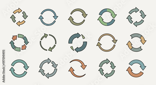 Circular Arrows Refresh Recycle Loop Icons Set in Muted Colors