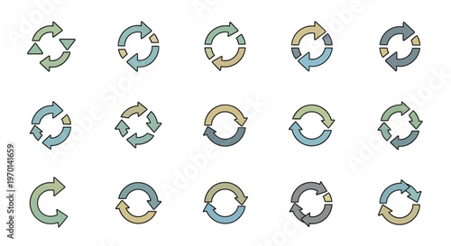 Collection of Circular Arrow Icons: Refresh, Cycle, Process, and Rotation Symbols