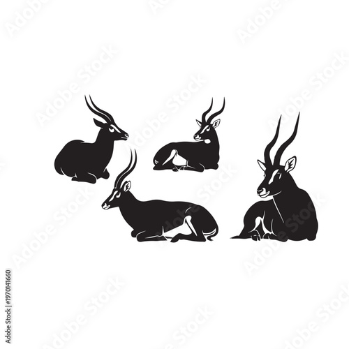 Title 1:

Antelope Sitting Silhouette Set Black and White Vector Illustration

Title 2:

Antelope Resting Silhouette Collection Minimal Wildlife Vector

Title 3:

Antelope Sitting Pose Silhouette Pack