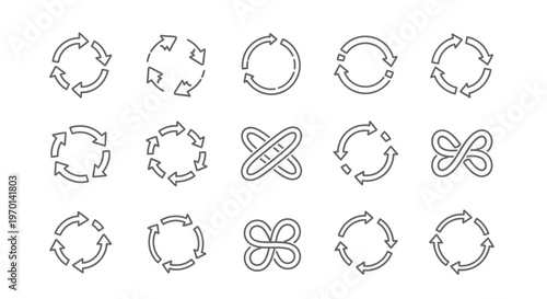 Collection of Refresh and Reload Arrow Icons, Cycle and Repeat Symbols