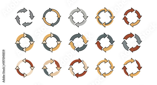 Colorful Circular Arrow Icons Set Representing Refresh, Cycle, Loop, and Process Concepts