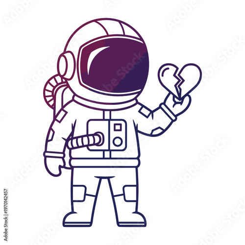 An illustration of a lonely astronaut in a space suit holding a broken heart symbol.