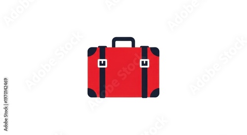 Isolated 3d illustration of a red travel suitcase with a metal handle and lock, a leather luggage accessory for business airport baggage storage on a white background