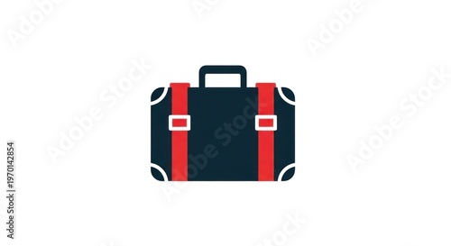 An isolated red first aid kit suitcase with a handle serves as a professional medical icon for travel and business luggage