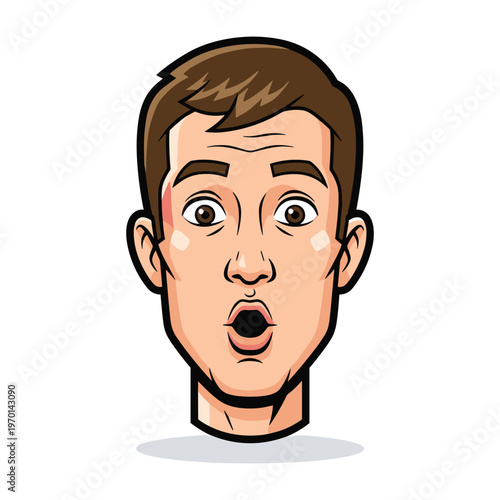 Cartoon illustration of a surprised young man with wide eyes and an open mouth expression.
