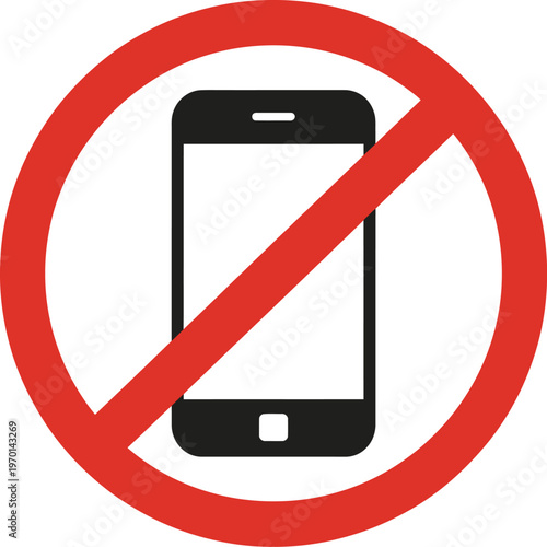 No mobile phone sign prohibition smartphone ban symbol safety restriction icon vector illustration isolated