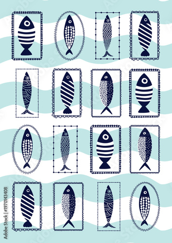 Poster with fish. Vector illustration.Interior poster.