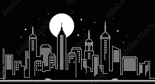 City Skyline at Night Time.