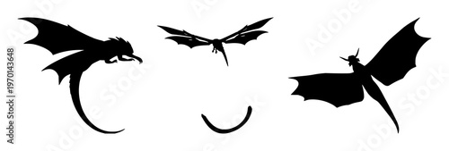 Dragonflying silhouette set with simple line art design featuring simple design, minimalist, black and white with illustrations and graphics