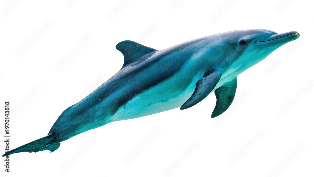 Fototapeta premium Graceful blue dolphin swimming, displaying sleek skin and a playful demeanor