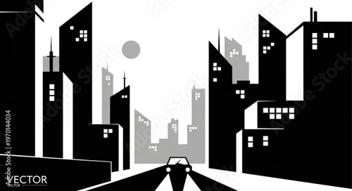 City Street with Skyscrapers Downtown.