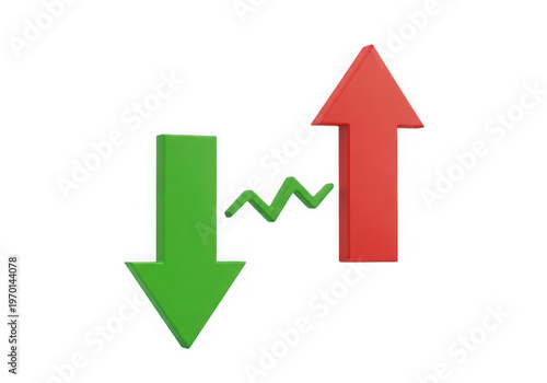 Green down and red up arrows with zigzag line