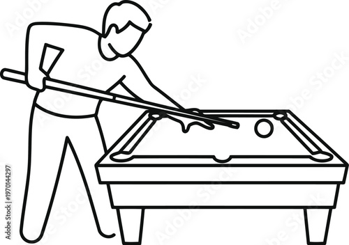 A simple line drawing of a man aiming a cue stick at a ball on a billiard table.