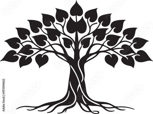 Bodhi Tree Silhouette Vector Spiritual Minimalist Sacred Fig Tree Illustration for Meditation Yoga and Zen Branding