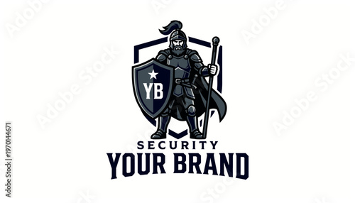 Security guard logo with shield and knight.